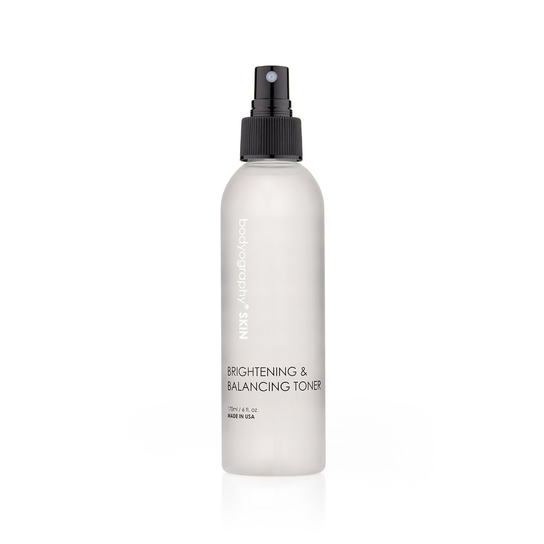 Bodyography SA Glycolic Acid Brightening Toner bottle, alcohol-free, anti-aging skincare, clear liquid inside