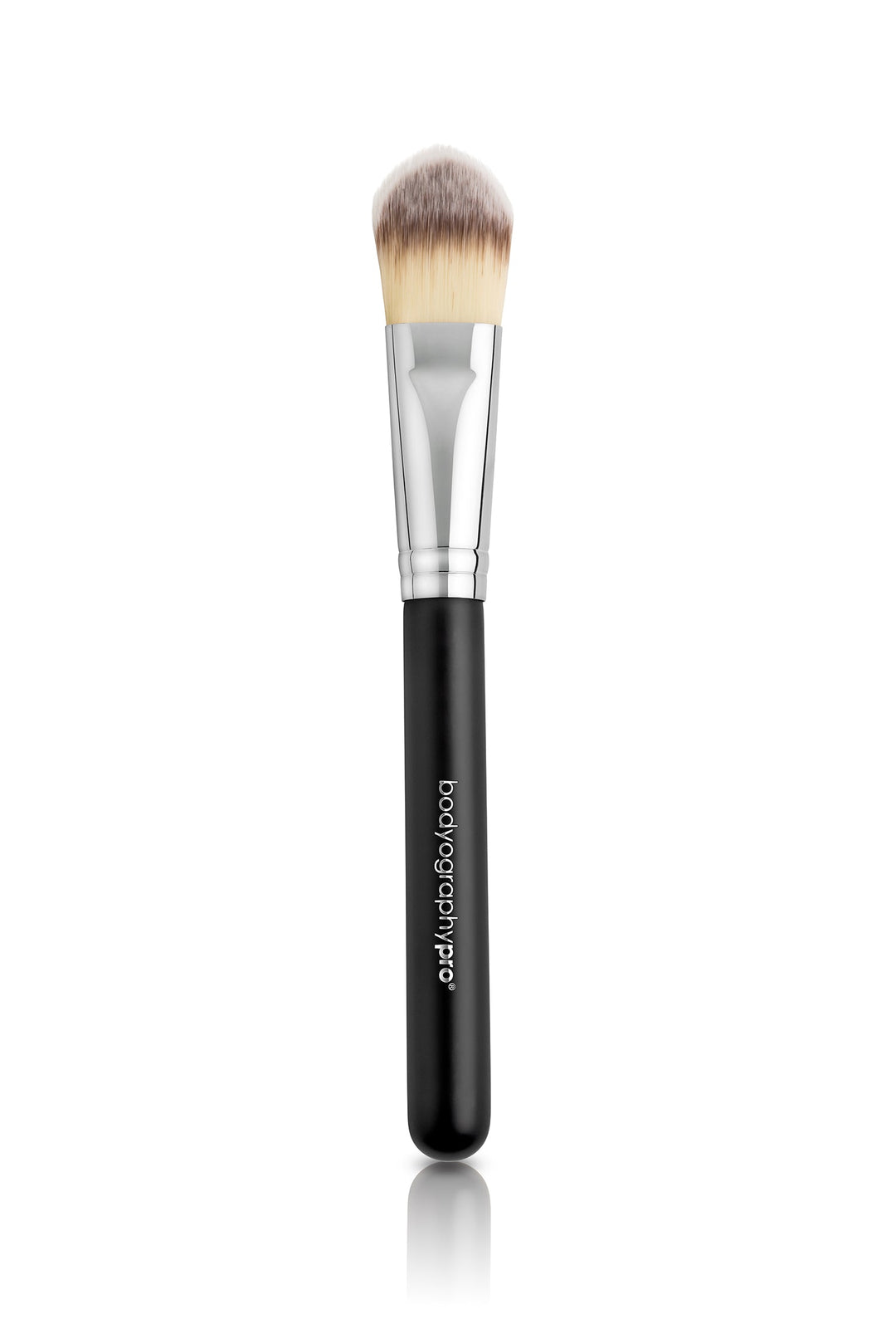 Bodyography SA foundation brush with soft bristles and sleek black handle for smooth application.