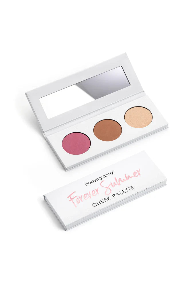 Bodyography SA Sunrise Cheek 3pc Palette featuring blush and bronzer shades for all skin tones.