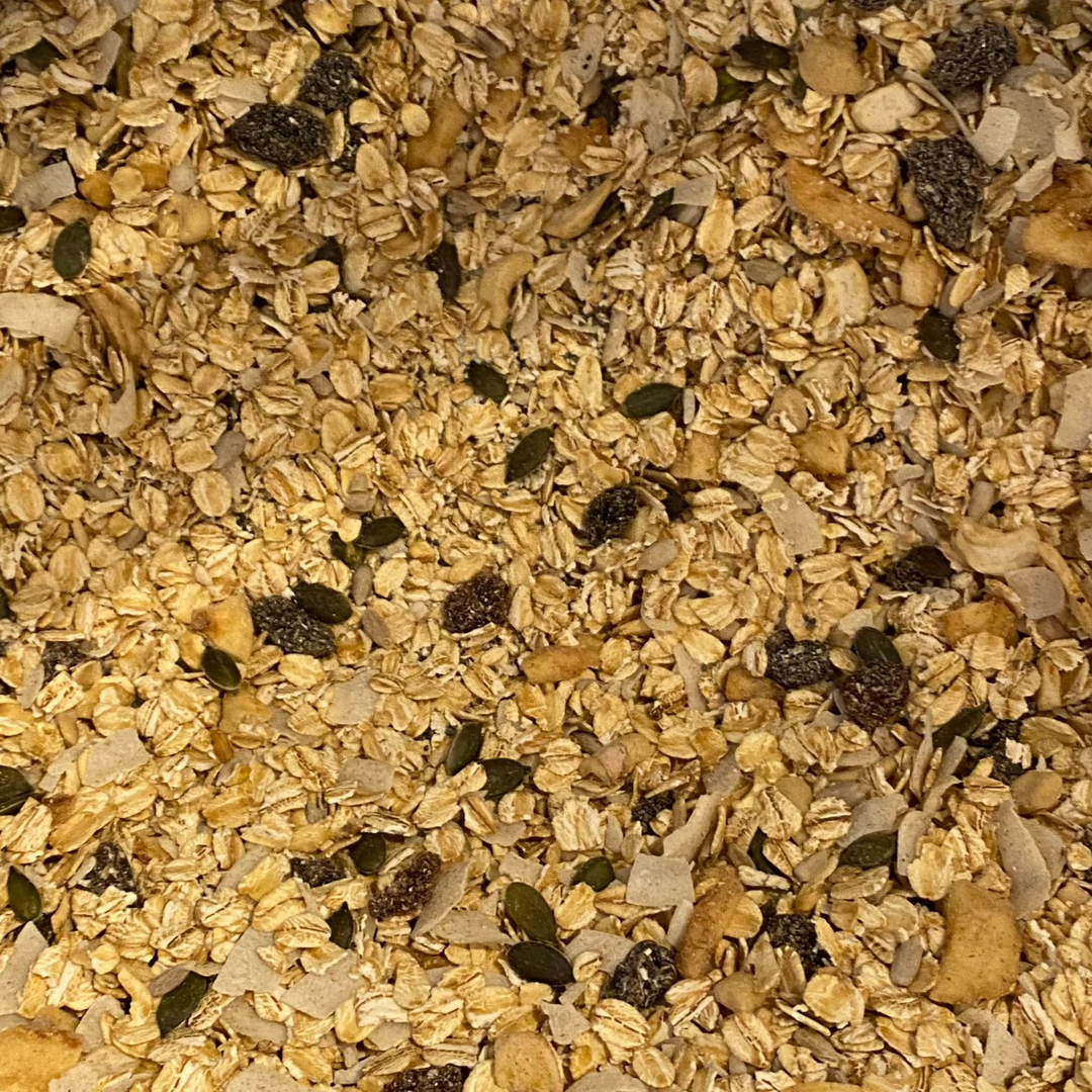 Swiss-style Bircher muesli with oats, dried fruits, and seeds by MultiSnack, ready to eat.