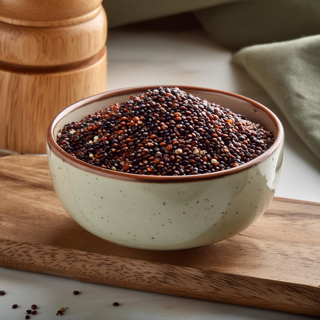 AGT black quinoa superfood in a clear package, showcasing premium organic ancient grain.