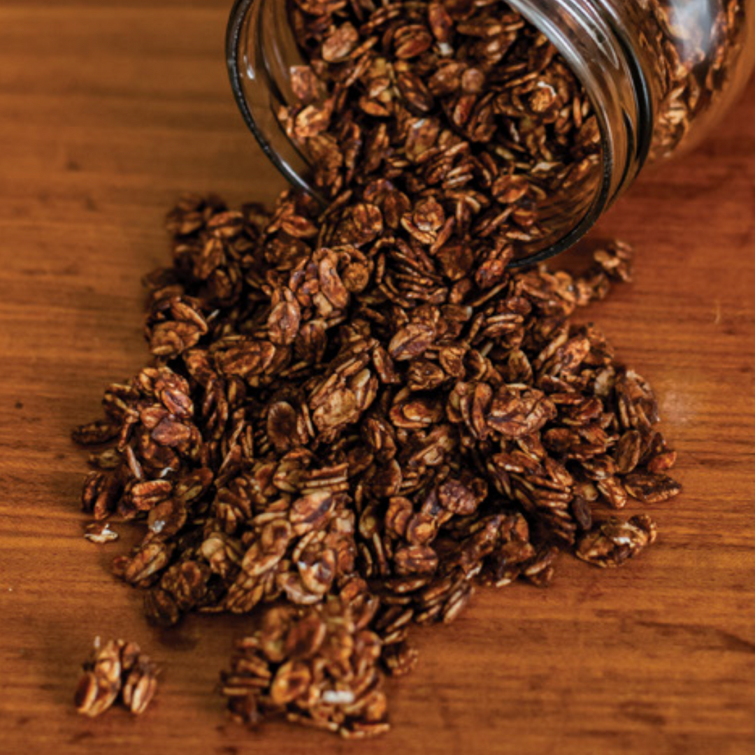 Premium chocolate granola with honey, nut-free cocoa crunch, in a 250g bag by Euphoric