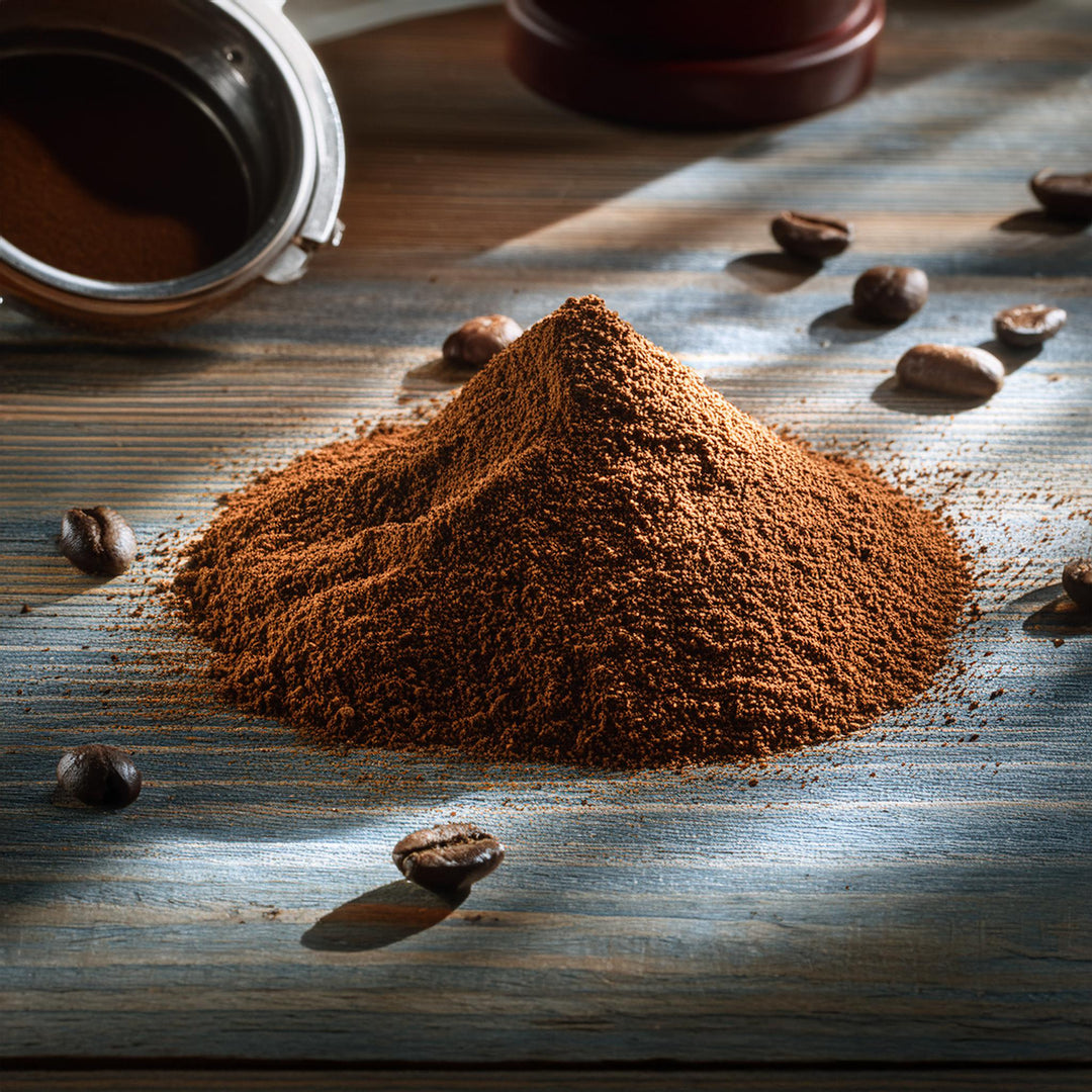 Seam Coffee premium decaf ground coffee in a brown kraft bag, available in 500g, 750g, and 1kg sizes.