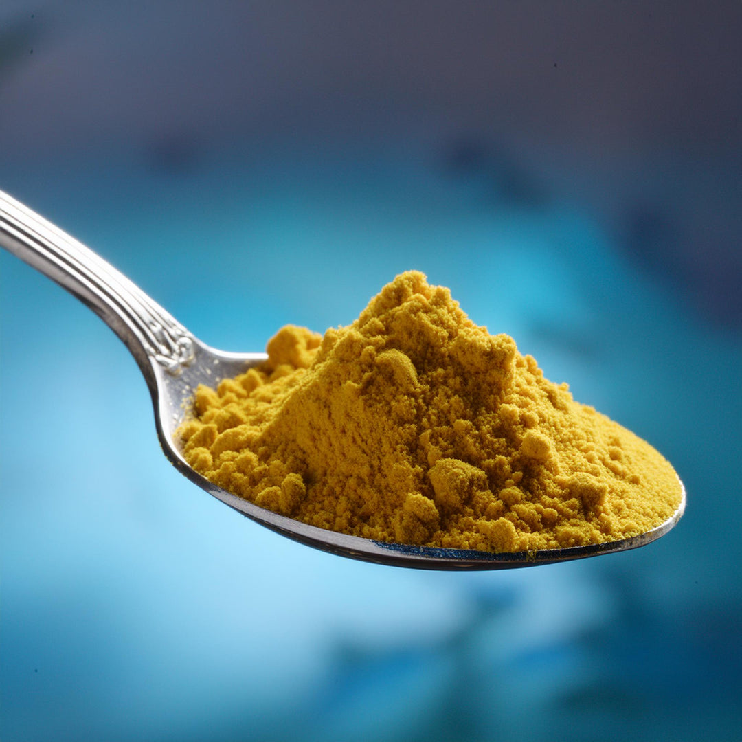 Yellow mustard powder in a clear packaging, from Akalwayas, available in 50g, 100g, and 150g sizes