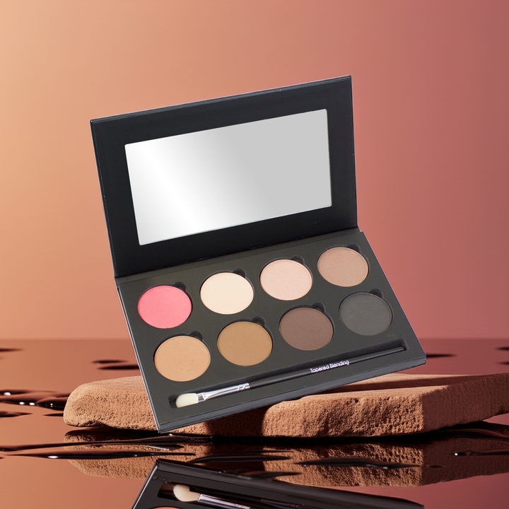 8-shade mineral eyeshadow, bronzer, and blush palette by Bodyography SA in a sleek compact design